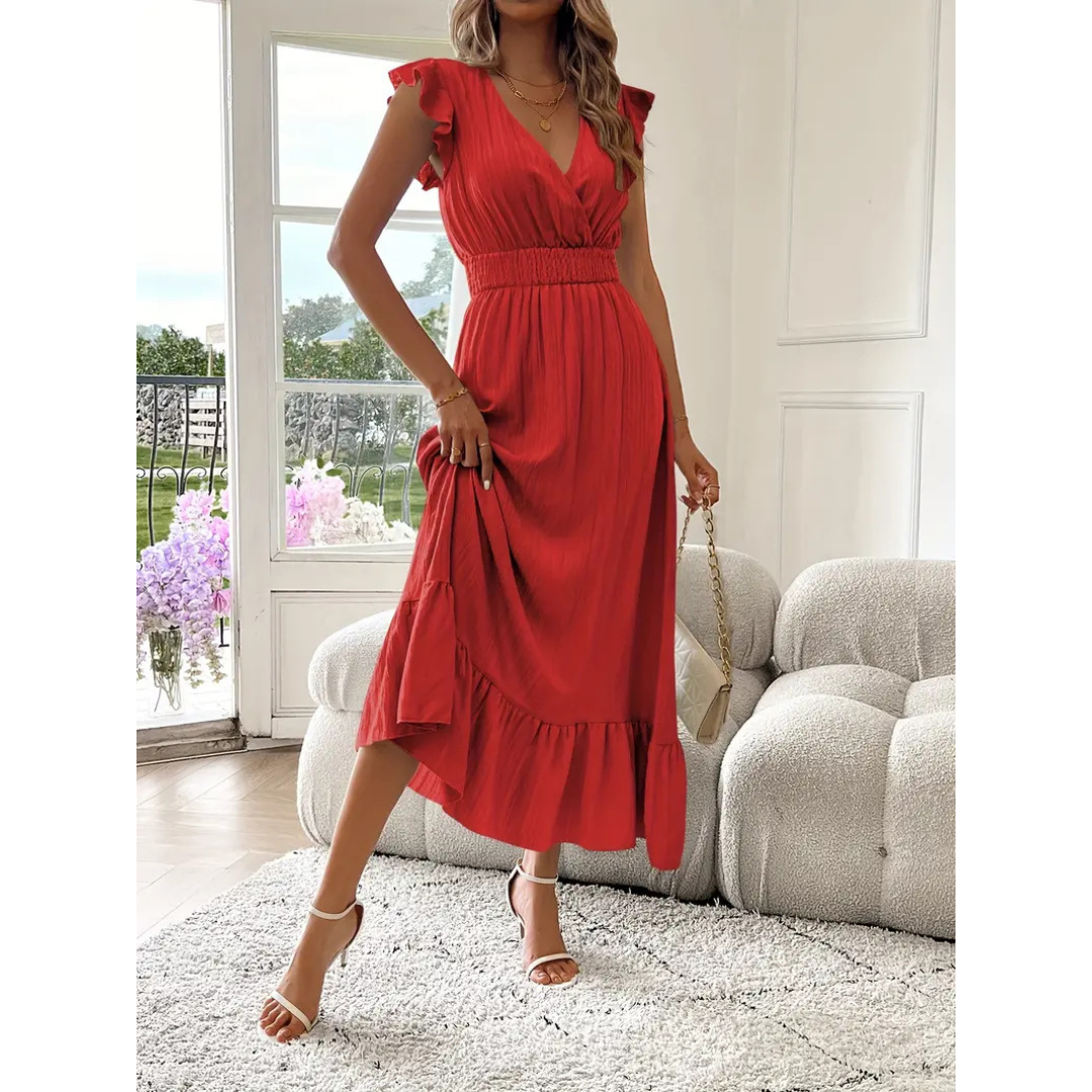AVALERI™ - Elegant Shirred V-Neck Summer Maxi Dress