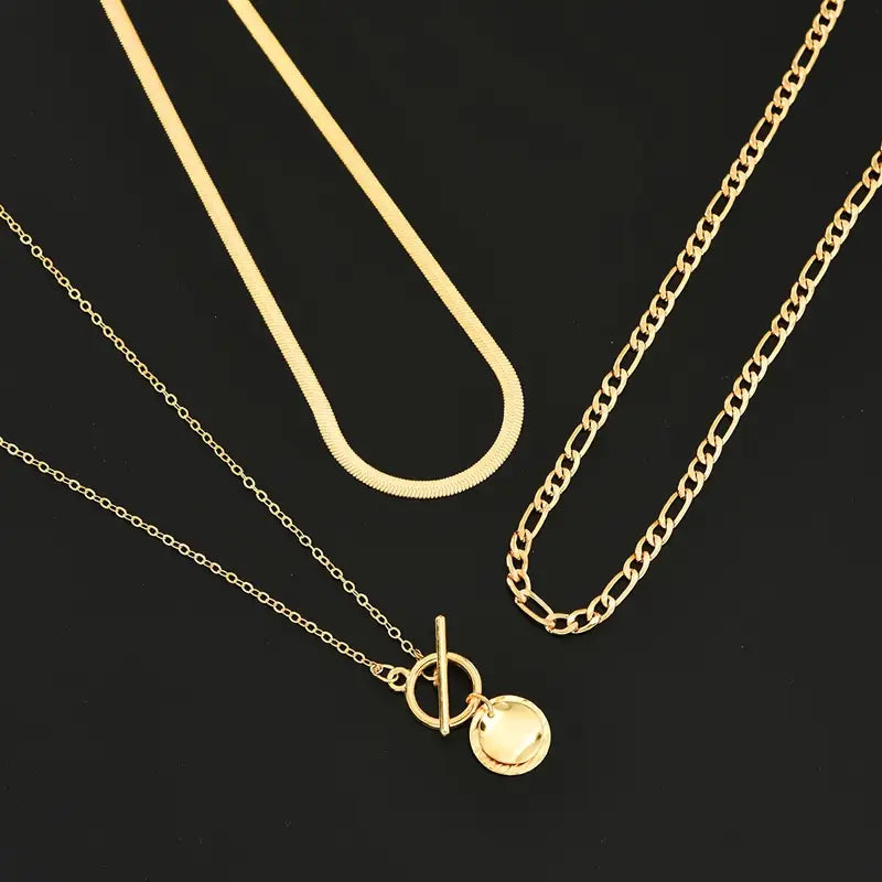 Savira Textured Coin Layered Necklace | Gold